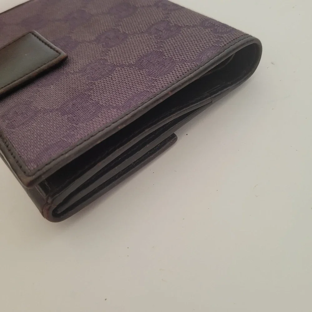 Gucci GG Monogram Canvas Leather Bifold Wallet Purple‎ Brown 143387-2091 Italian